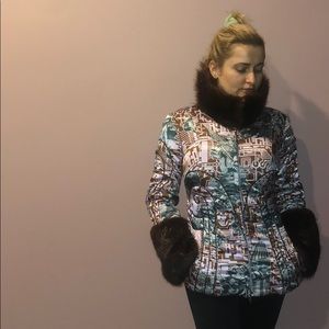 Dressy short coat with fur on neckline and cuffs